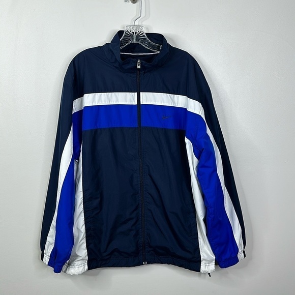 NIKE Men's Size Large Blue White Striped Windbreaker Jacket - Picture 1 of 9